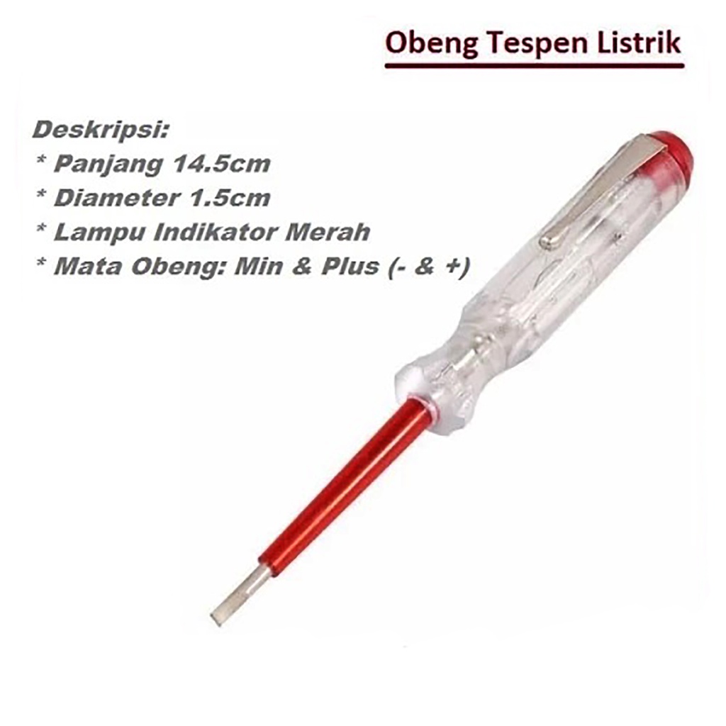 (B144) Obeng tespen test pen listrik merah lampu testpen