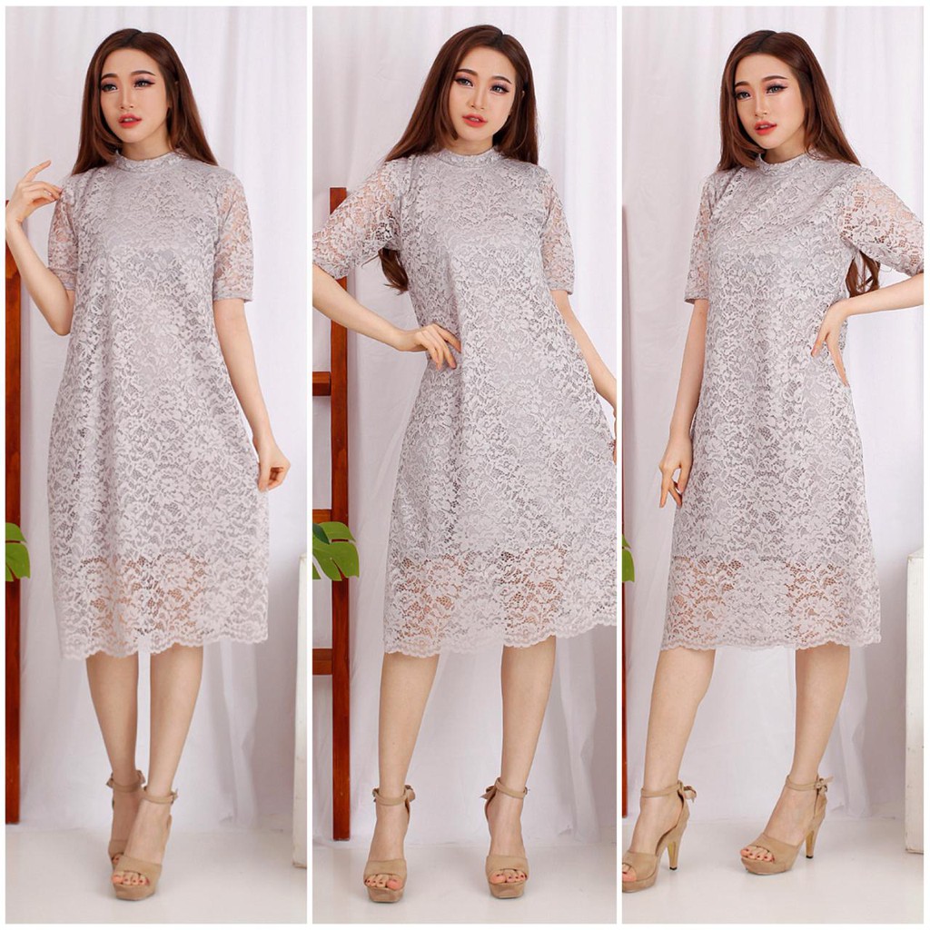 Dress CAROLOLINE  LOLI (6 WARNA) Brukat Tulang Corneli Tebal Dijamin RealPict