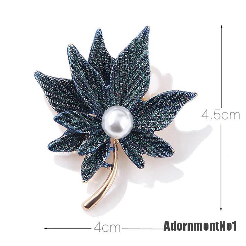 (Adornmentno1) Pin Bros Daun Maple Hiasan Mutiara Imitasi