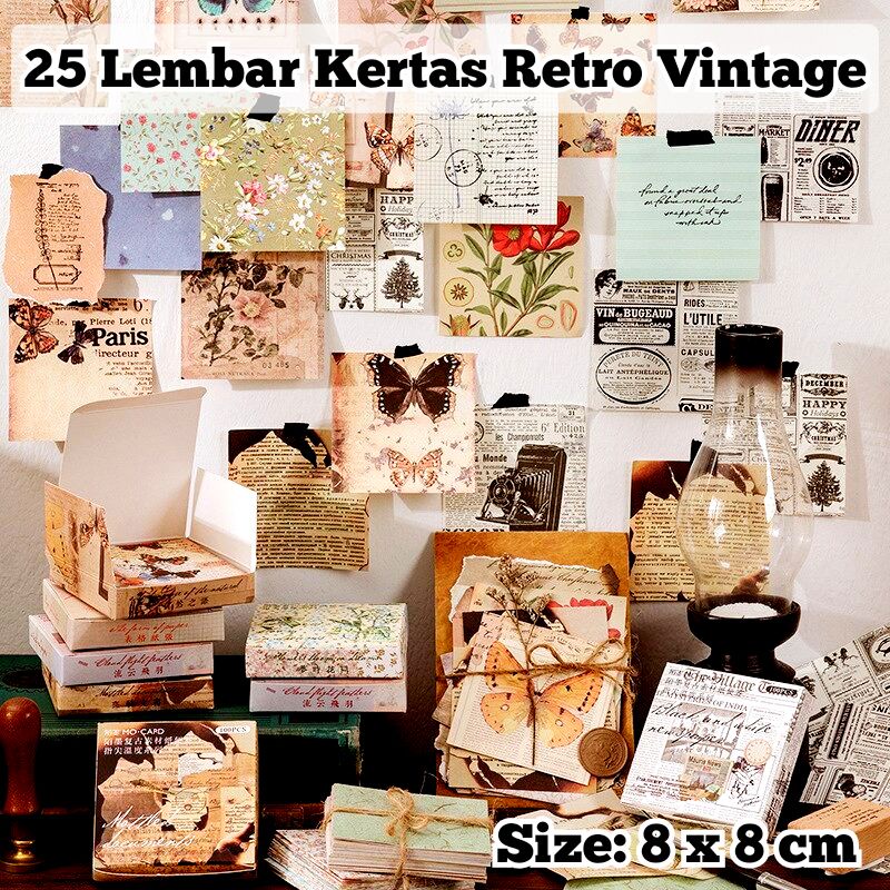 

25 Lembar Kertas Dekorasi Scrapbook Retro Vintage Jadul Flower News Butterfly Journal Bujo DIY