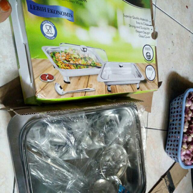 Fast Food Duo Asta / Tempat Makanan Prasmanan Serving Dish Dobel 2 In1 Stainless Anti Karat