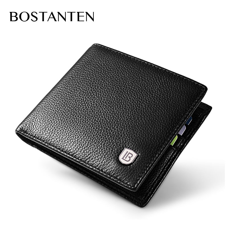 BOSTANTEN Dompet Pria Classic Kulit Sapi Asli Hitam/Coklat-Jeruk Hitam + BOX