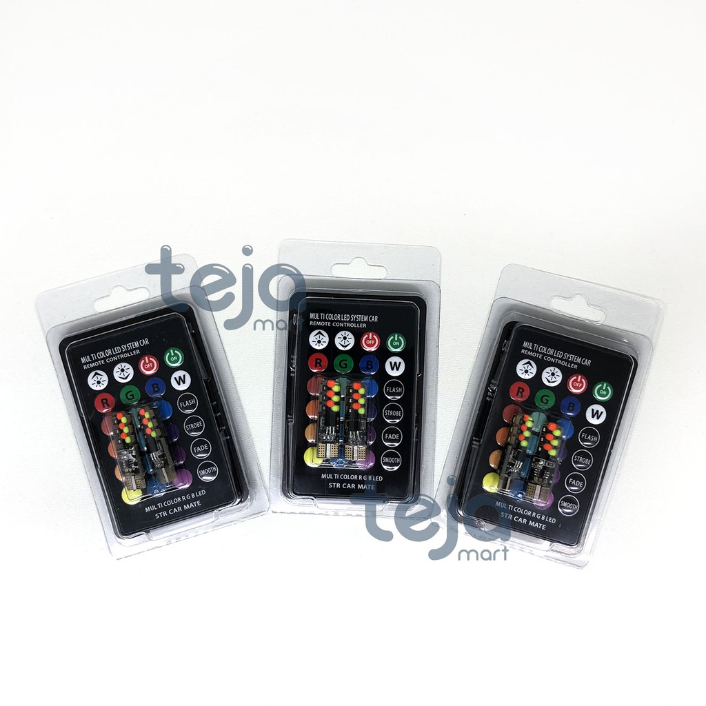 NEW LAMPU LED T10 COB MOBIL MOTOR RGB JELLY ISI 2PCS REMOTE BATERAI DC