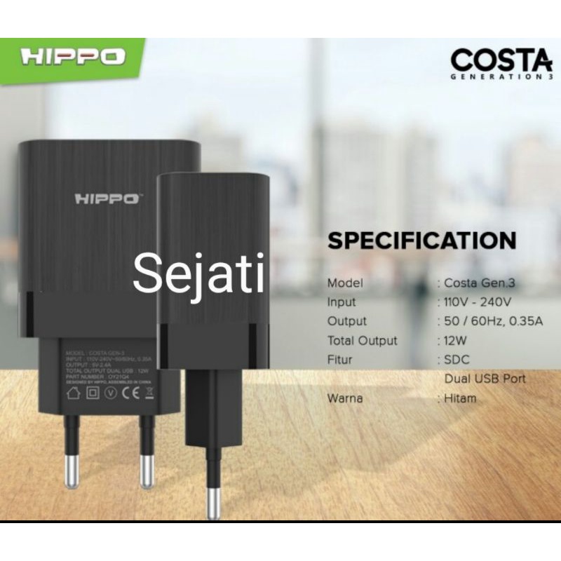 Batok Kepala Charger Fast Charging Hippo Costa 2 USB
