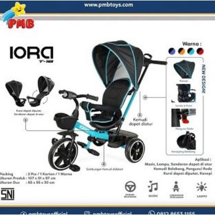 Sepeda Anak Tricycle Iora T18 Pmb Toys Roda 3 Garansi Original Sni Cod - Hitam Biru Paradilachandra5