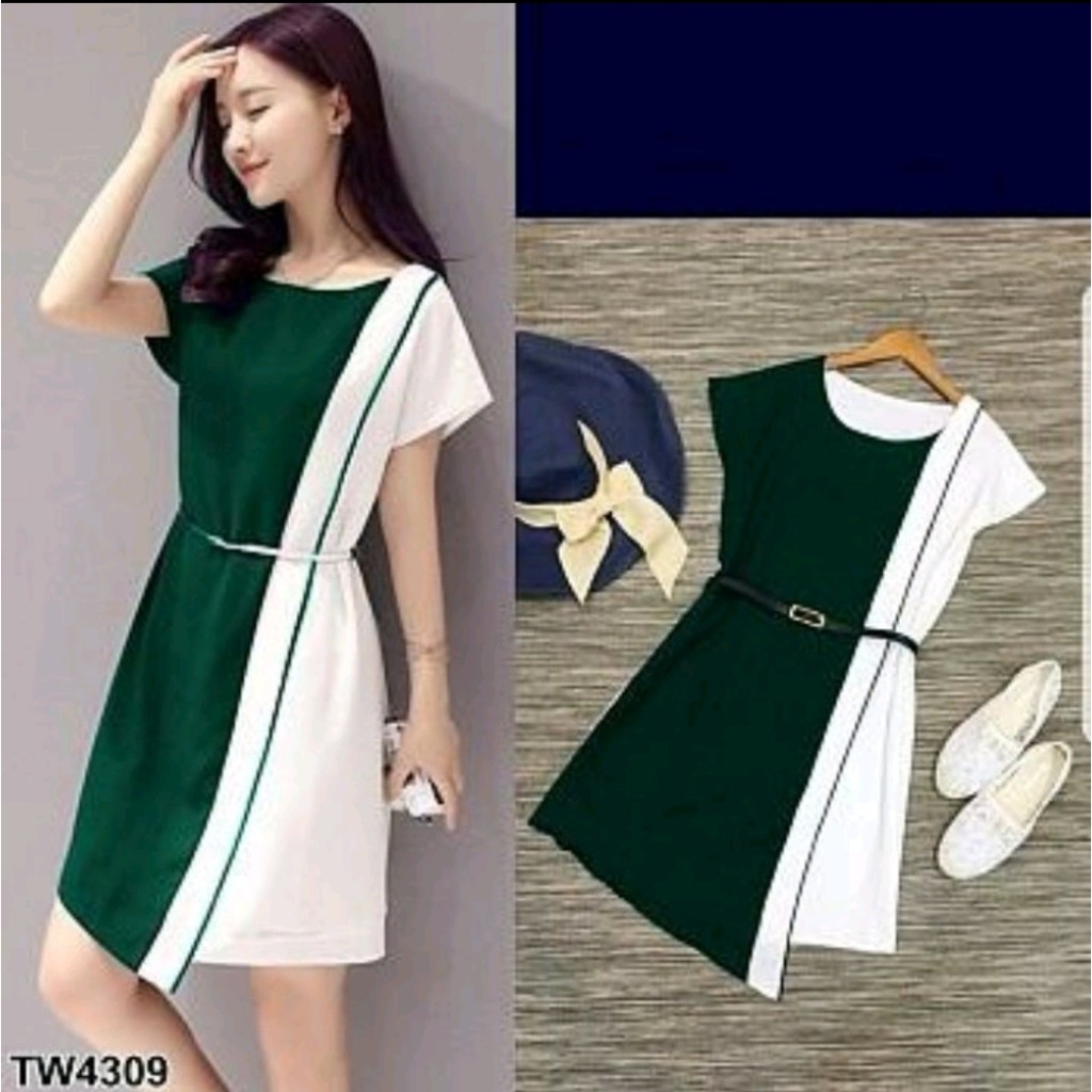 *[HNFK] MiniDress Twotone / MiniDress  Luna  / Dress Casual / Dress Cantik / Dress Korea / Dress