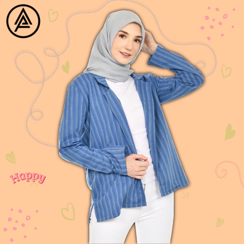 Luaran Blazer Jeans Wanita Muslim Esha Stripe Outer Cewe Muslimah Kasual All Size Free Size
