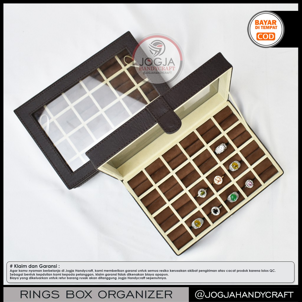 Exclusive Brown Cream Ring Box Organizer For 24 Rings / Kotak Tempat Cincin Akik / Box Cincin