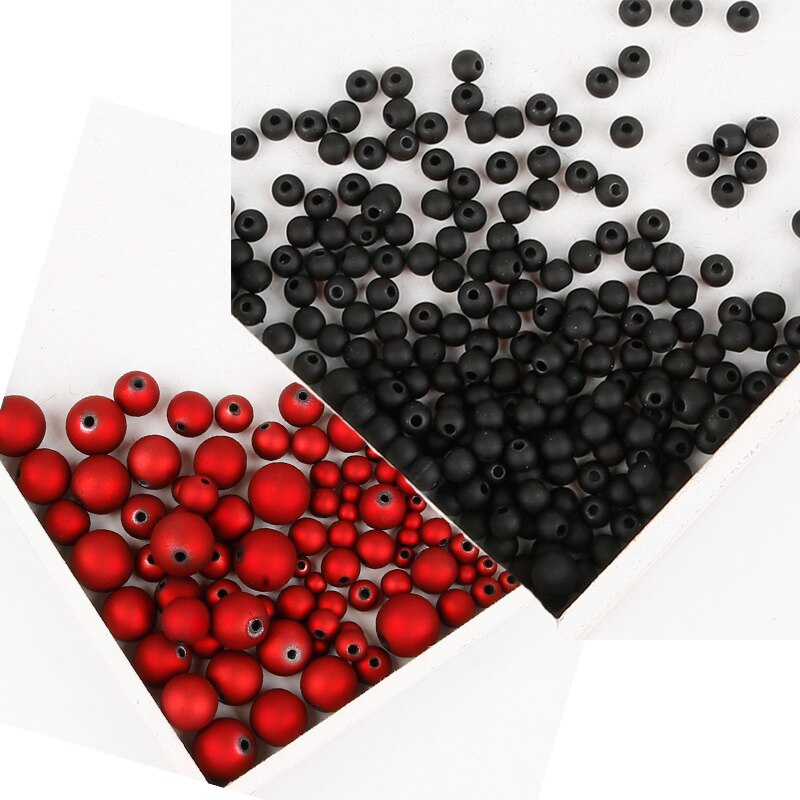 15-200/PCS Hitam/Merah Matte Plastik Bulat Beads 6 8 10 12 14 16 Mm ABS Permukaan Frost Manik-manik Longgar untuk DIY Membuat Perhiasan Temuan