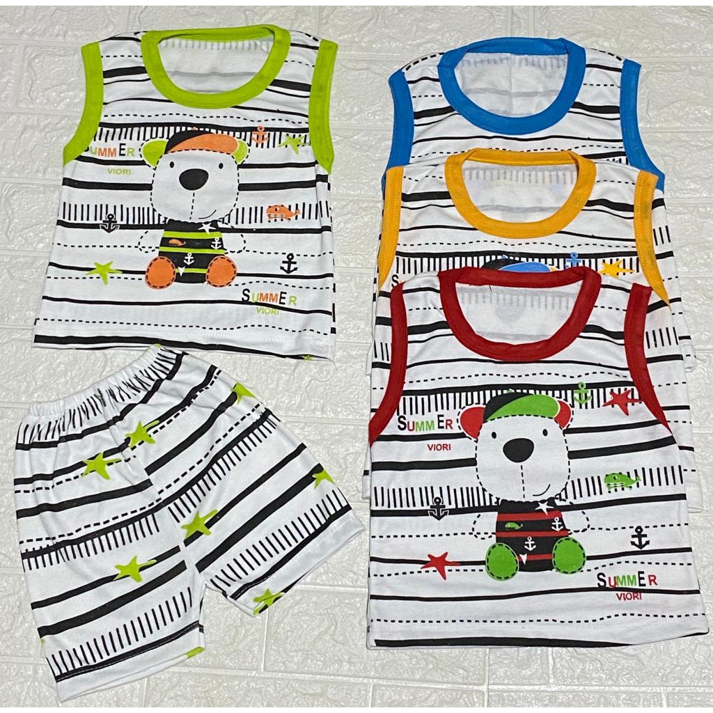 baju bayi murah lucu motif tedy bear summer KUTUNG setelan 3-18bulan (BISA REQ WARNA)