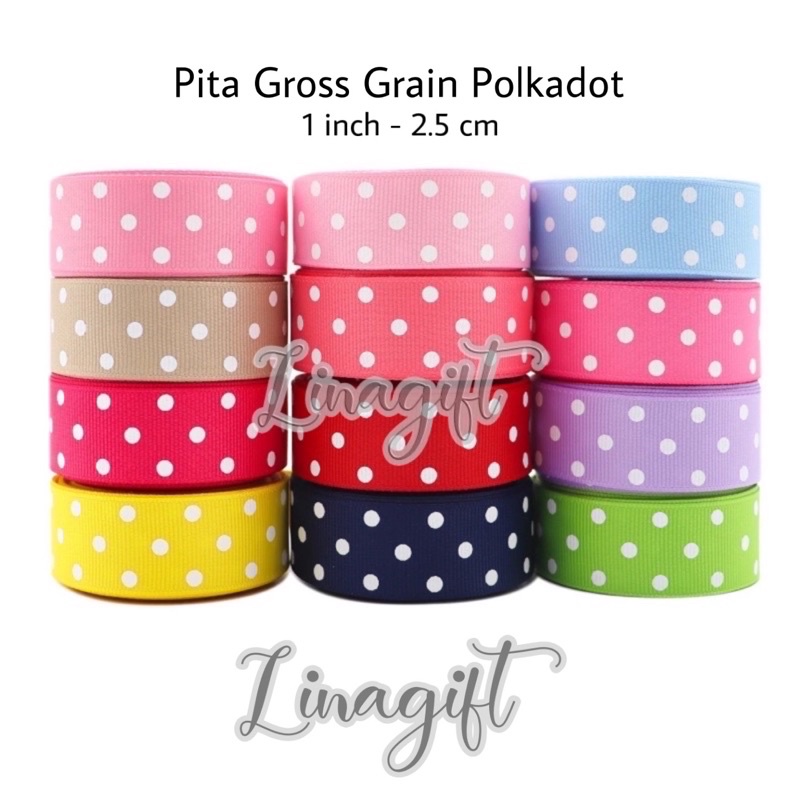 ( Meter ) GROS GRAIN POLKADOT RIBBON - PITA GROS GRAIN ONDE 1 INCH / 2.5 CM / 1 IN / GROS GRAIN / KAIN / HIASAN KADO / PARCEL HAMPERS PARSEL SNACK BINGKISAN DEKOR DEKORASI KADO