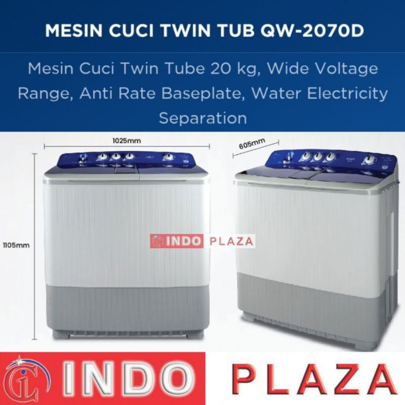 MESIN CUCI AQUA 2 Tabung 20 Kg QW-2070D