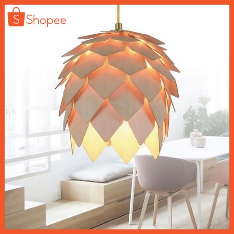 Lampu Gantung Bunga Pinus - Kap Minimalis Dekorasi Cafe Hias Ruang Tamu Kamar Teras Meja Makan Kayu 