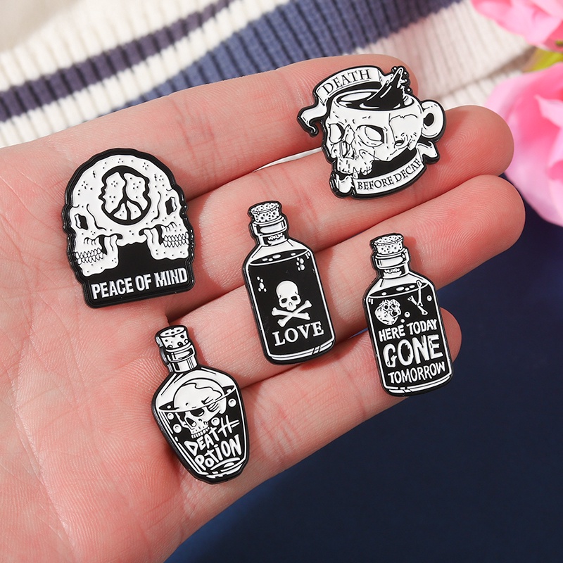 Bros Pin Enamel Bentuk Tengkorak Kimia 5 Gaya Punk Untuk Hadiah