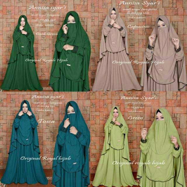 Annisa Syari Original Royale Hijab Gamis Jumbo Polos+ Khimar  Free Cadar Longdress Maxi Free Cadar