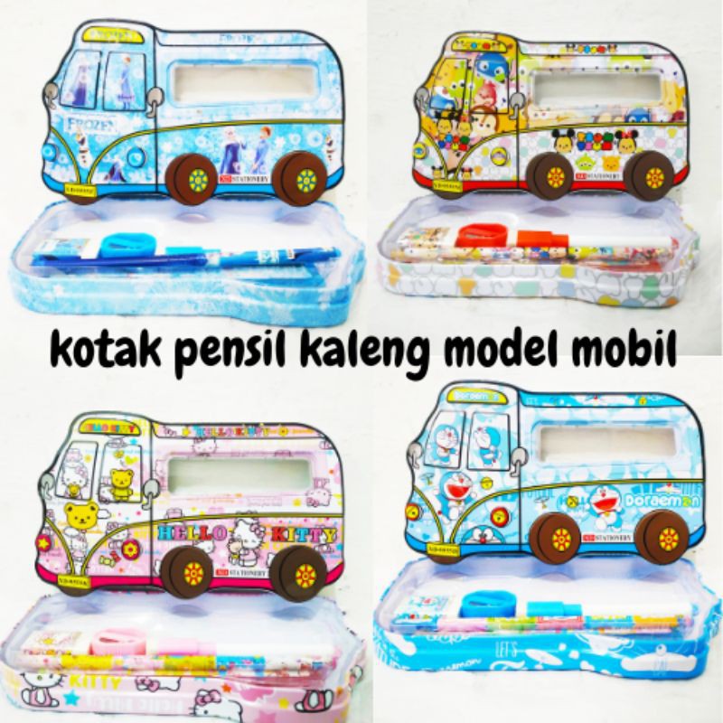 

kotak pensil kaleng + alat tulis dan spidol penghapus karakter frozen dll