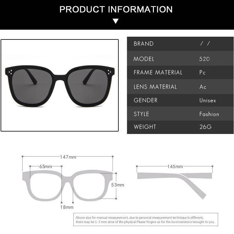 AZ102 [Cod][Ready Stock]Korean Fashion Square Frame Kacamata Hitam Wanita Sunglasses Anti