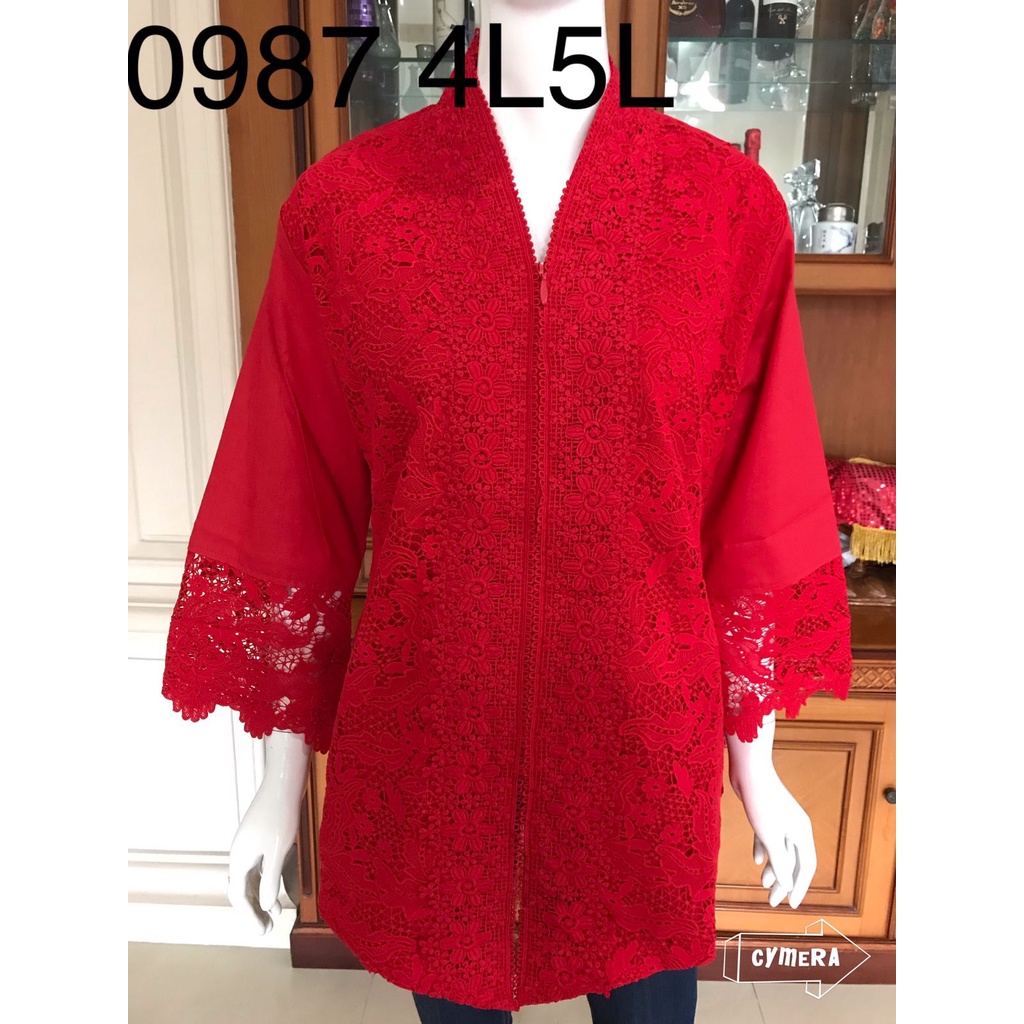 kebaya encim brukat depan jumbo //kebaya alexuez premium brukat jumbo merah/hitam 0987