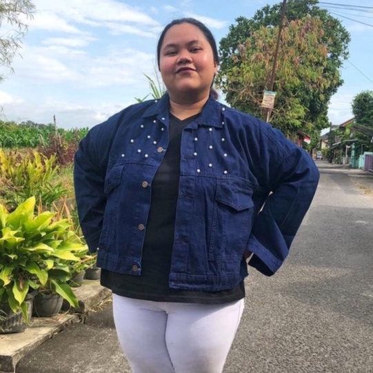 Jaket Jeans Oversize LD 110 - 150 // Jaket Jumbo Saku Wanita Sandwash Denim Premium-PEARL NAVY LD 140