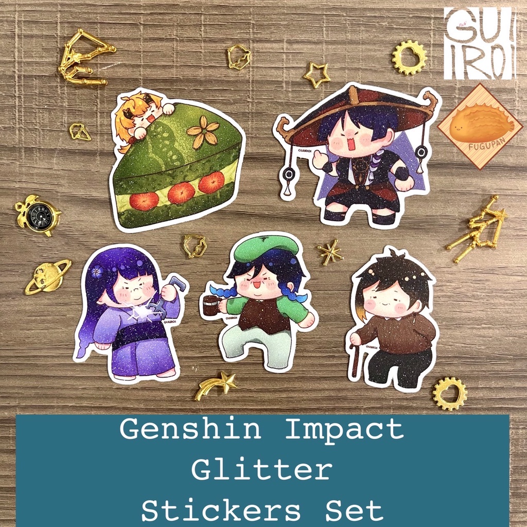 Sticker Glitter Genshin Impact Set Venti Zhongli Baal Thoma Scaramouche