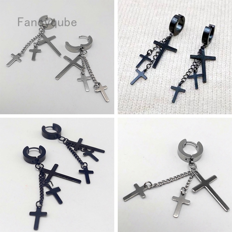 Anting Piercing Tindik Telinga Desain Salib Warna Hitam Bahan Stainless Steel 18g untuk Wanita