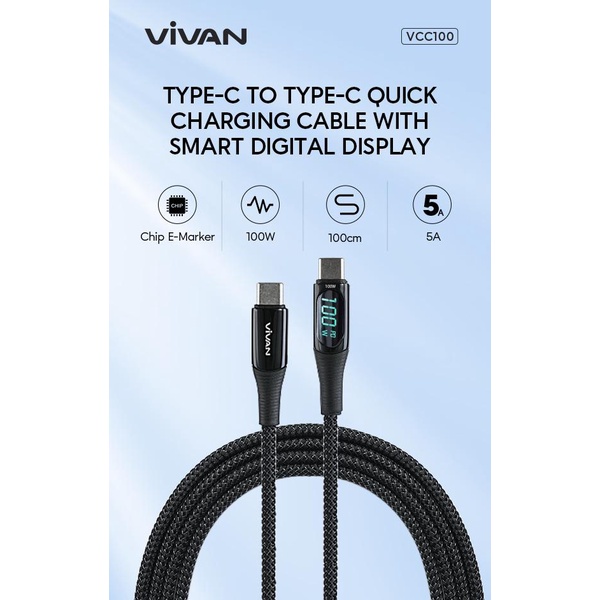 KABEL TYPE C TO TYPE C VIVAN VCC100 LED 5A 1M 20V