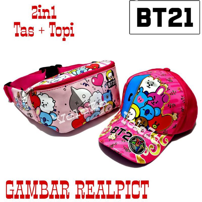 waistbag anak perempuan karakter 2in1 - tas + topi