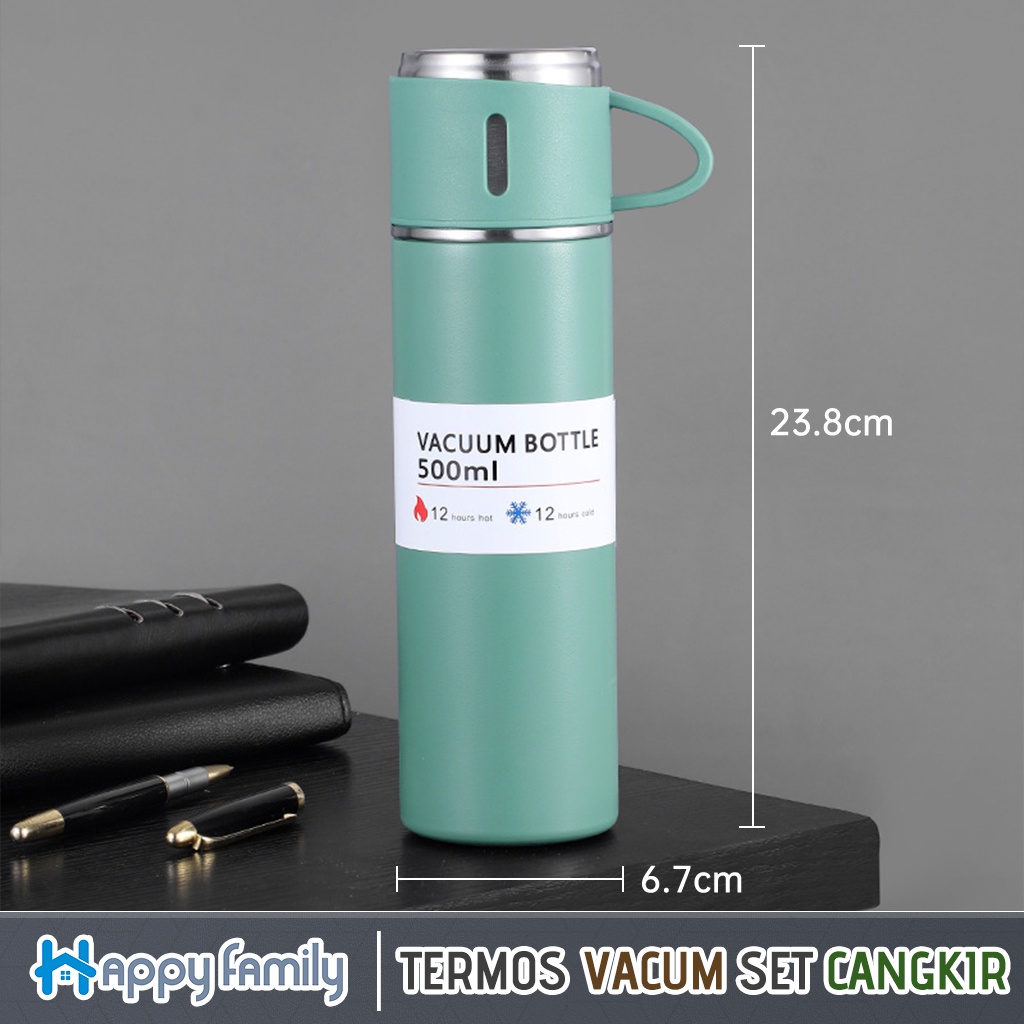 Happy Family Termos Free Cangkir Set Premium / Botol Minum Termos 500ml Vacuum Cup Stainless