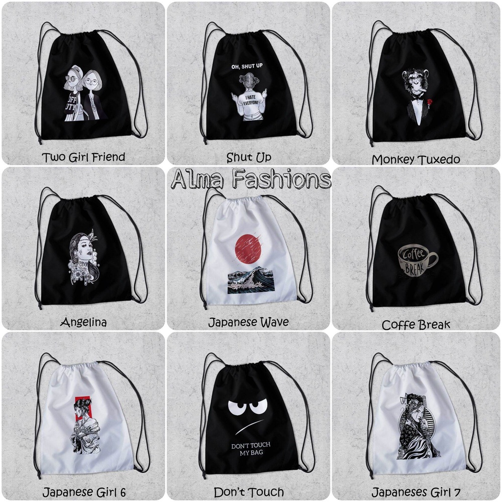 Tas Serut Anti Air - New String Bag - Tas Serut Waterprof Pria Dan Wanita - Tas Polos / Custom - Tas Olahraga