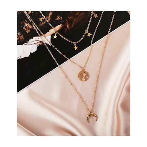 LRC Kalung Fashion Moon Alloy Star And Moon Map Multilayer Necklace P2510X