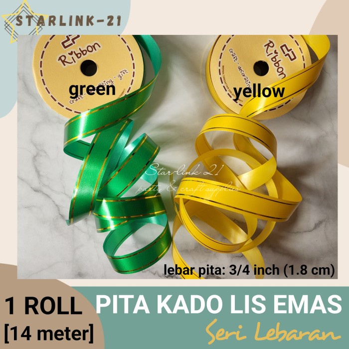 

[ROLL] PITA KADO LIS EMAS 3/4 inch | Pita Jepang Warna Stripe Gold