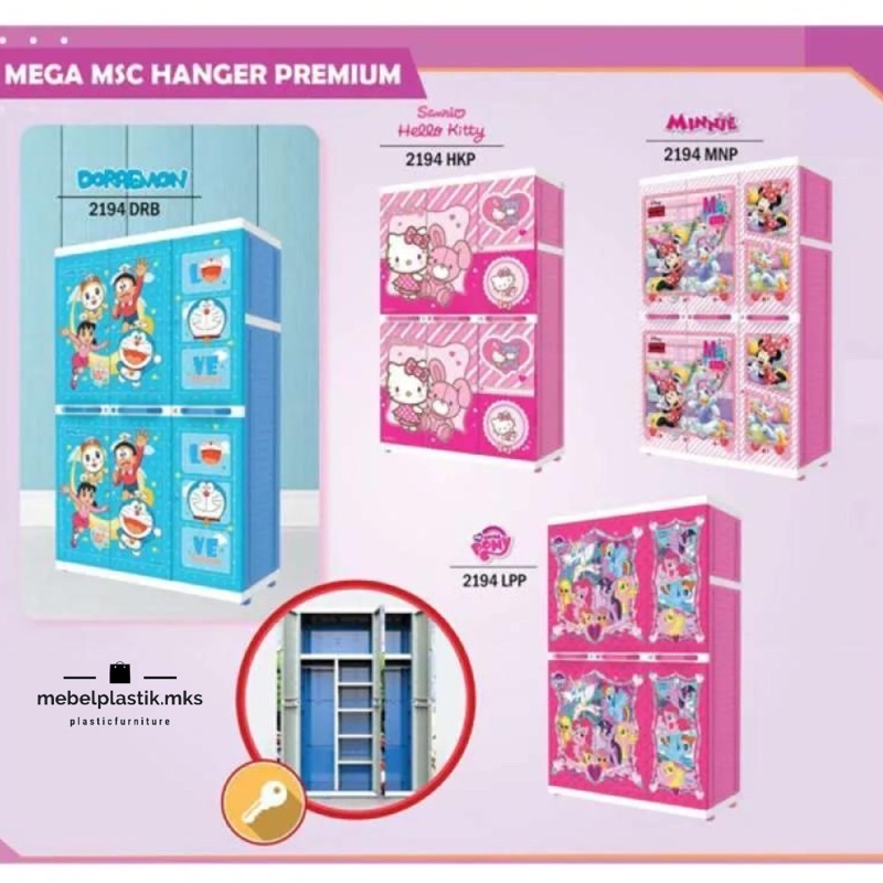 Lemari Gantung/ Lemari Hello Kitty/ Lemari Plastik 3 Pintu Naiba Mega MSC 2194
