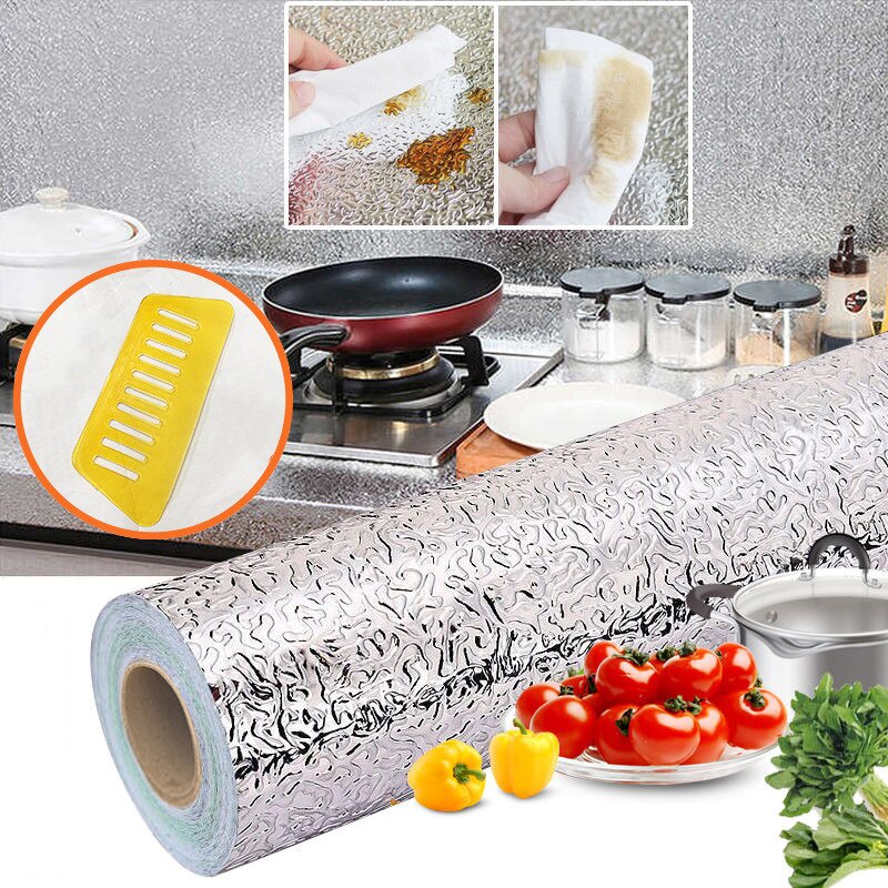 DODORY HL0208 Wallpaper Aluminium Foil Dapur Pelapis Tahan Panas Api Air Mudah Di Bersihkan