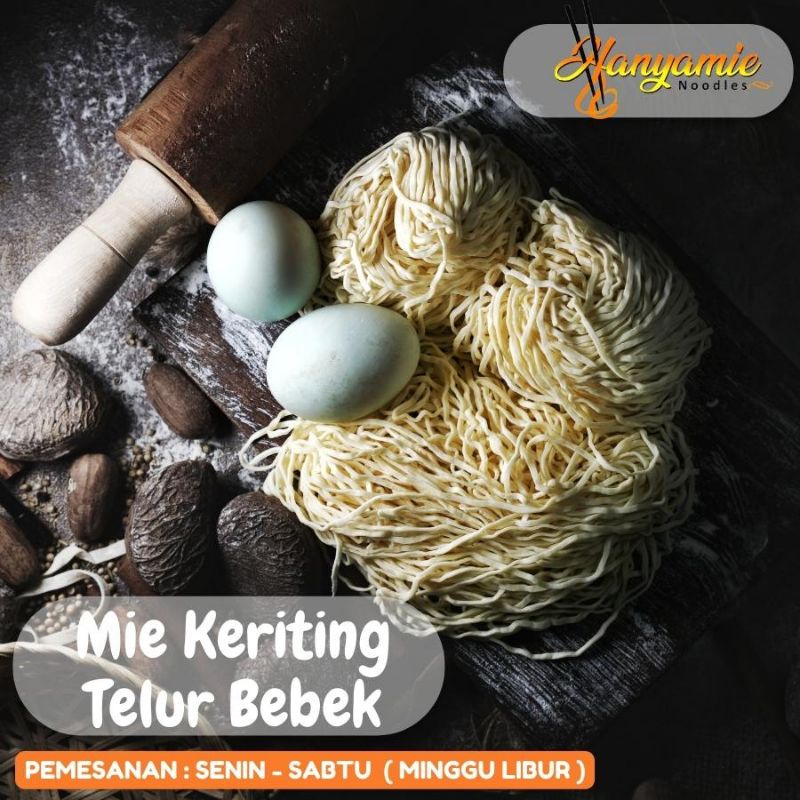 

Mie ayam bakmi mentah hanyamie dengan telur bebek isi 10 pcs