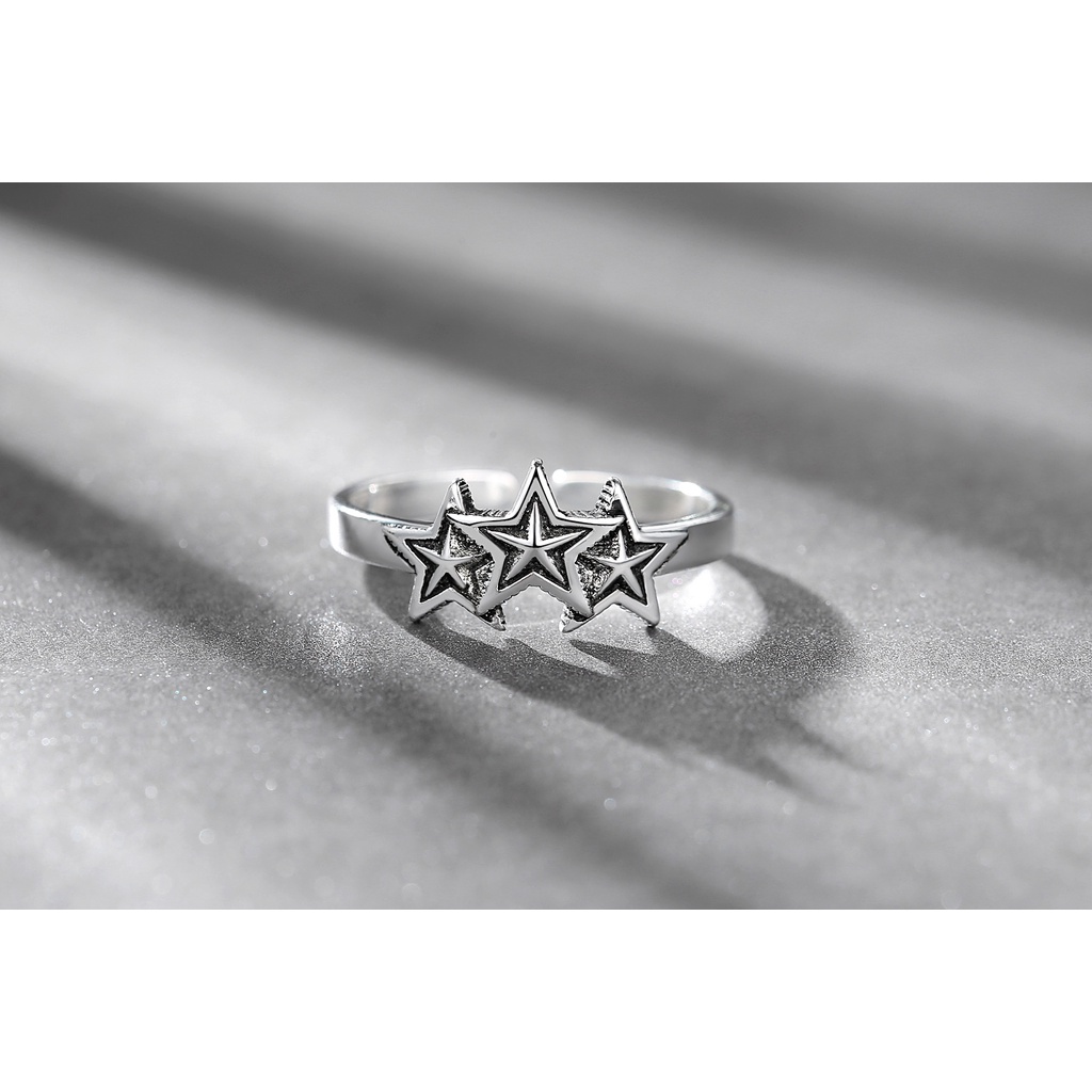 cincin perak 925 asli untuk wanita/Cincin yang Dapat Disesuaikan Pentagram Retro Jewellery JZ00078