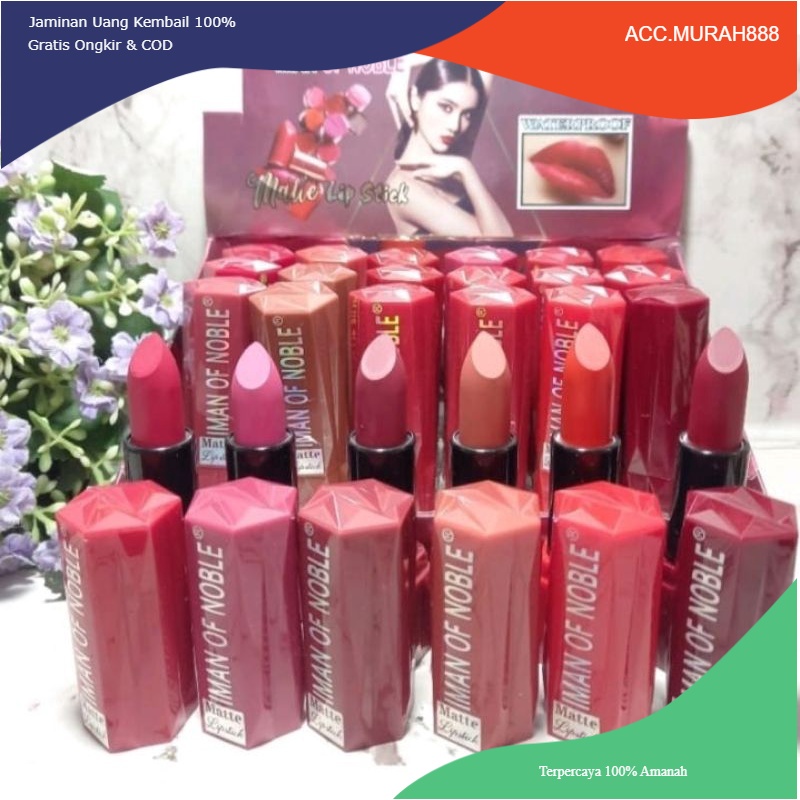 LIPSTIK MATTE IMAN OF NOBLE LUSINAN ISI 12PCS WARNA MIX/CAMPUR STOK READY