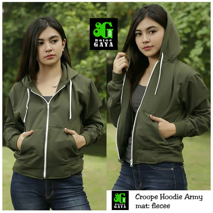 army green cropped hoodie