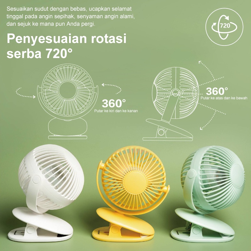 【Beli dua diskon 20%】 goojodoq Spherical 720° Rotatable Kipas Angin Portable / Super Terang Kipas Angin Meja / Klip Besar Kipas