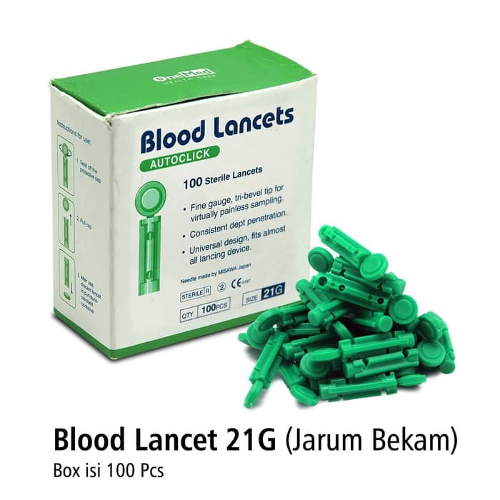 Blood Lancet 21G (Jarum Bekam) OneMed box isi 100 pcs OJB