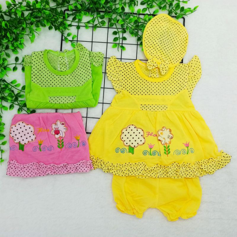 Ss#030 Set Baju Bayi 0-9bulan / Free Topi / Baju Anak Perempuan Bahan Kaus / Pakaian Bayi Perempuan