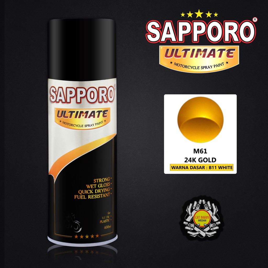 SAPPORO ULTIMATE M61 24K GOLD CAT SEMPROT 400 ML CAT MOTOR AEROSOL PYLOX KUNING EMAS METALLIC METALI