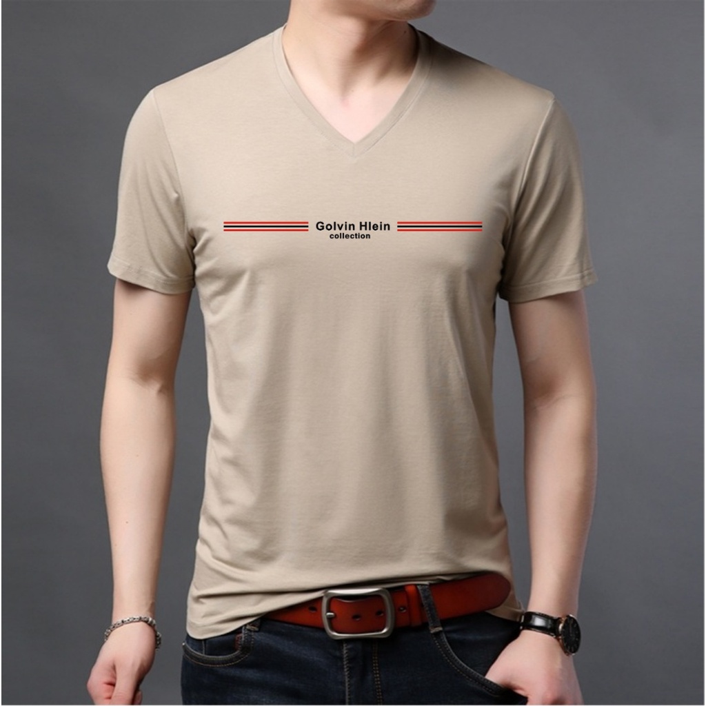 TORETTO-Kaos keren V-neck lengan pendek / baju kaos kerah V slim fit unisex / kaos Vneck elegant - GOLVIN