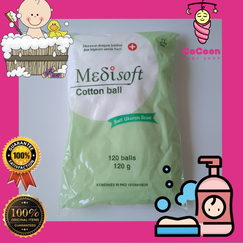 Medisoft Cotton Ball 120 gr 120gr / Kapas Bayi Bulat / Medisoft Hijau