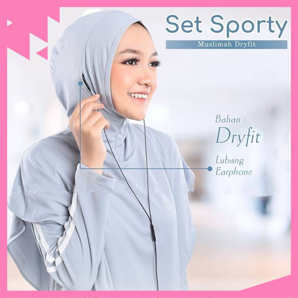 SETELAN BAJU OLAHRAGA WANITA MUSLIMAH | ONE SET SPORTY MUSLIMAH DRYFIT (BAJU + HIJAB + FREE MASKER)