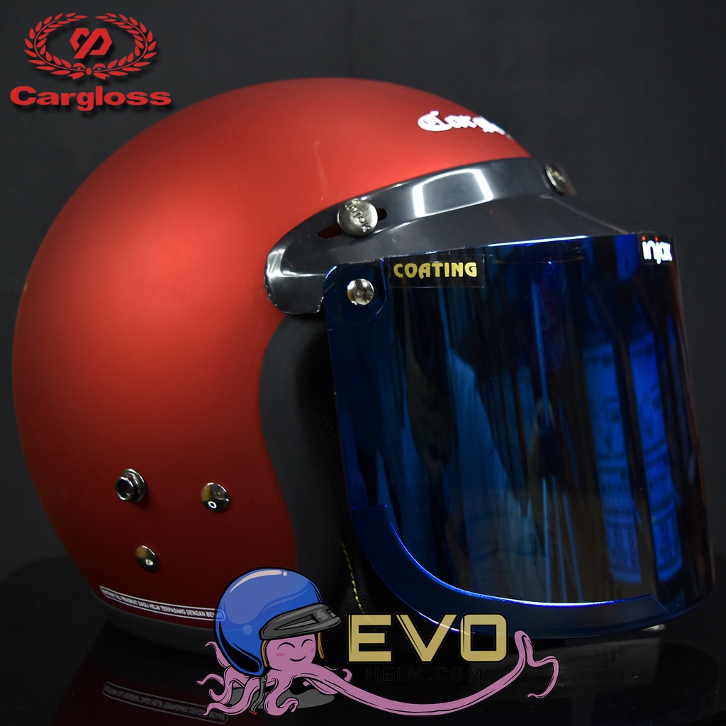 HELM CARGLOSS ORIGINAL CFM RETRO ARMY HALF FACE - RED MARRON DOFF + KACA DATAR (ONGKIR TERMURAH)