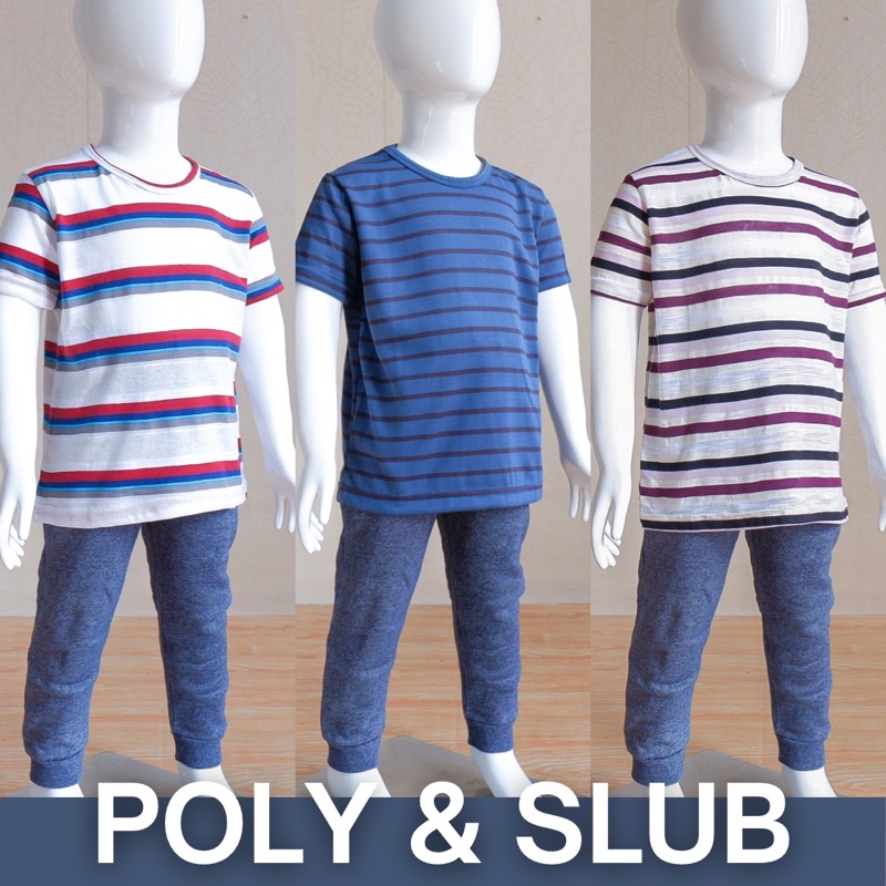 Oblong Kids POLY &amp; SLUB - Kaos Oblong Anak Harian Bahan Katun Slub dan Polyester Motif Stripe