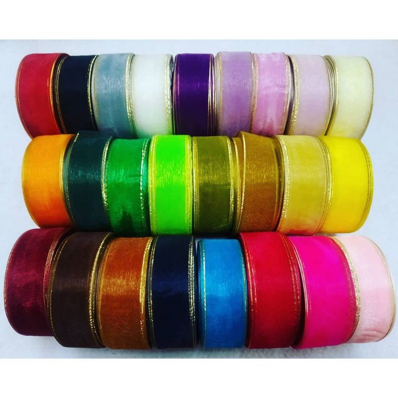 

Pita Organdi Organza Lebar 1 inch /2,5 cm 1/2 inch / 1,25 cm Roll 20yad 25 yard 18 meter atau 22 meter