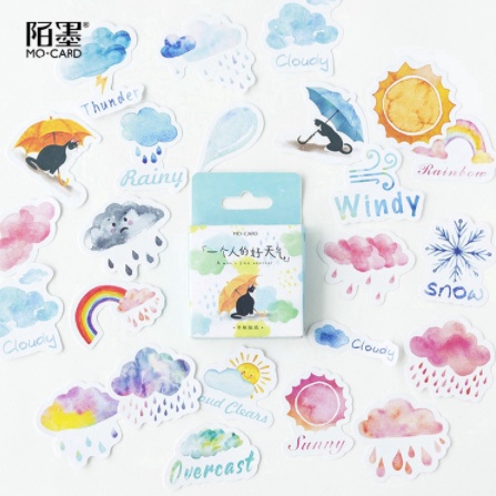 

[Artopia] Sticker Umbrella Cat 46Pcs Mini Box Stiker Motif Cute untuk Scrapbook / Jurnal / Diary Stickers Journal Bujo Bullet Journaling