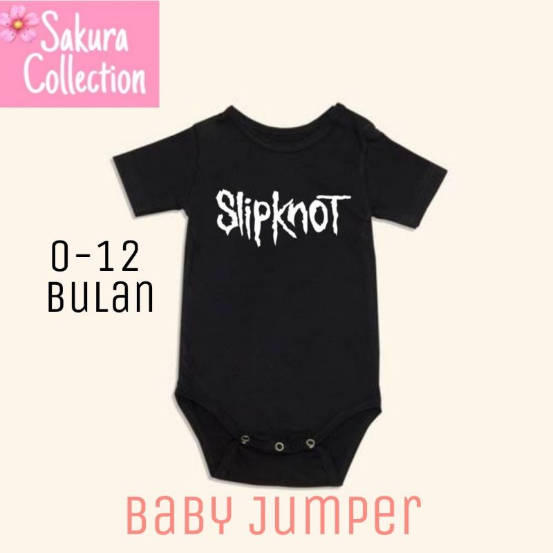 Kaos baju bayi jumper baby kids pendek band SLIPKNOT punk rock metal logo tulisan usia 0 1 2 3 4 5 6 7 8 9 10 11 12 bulan sampai umur 1 tahun adem jumpsuit babysuit romper bodysuit little anak kecil hitam style laki laki perempuan unisex nyaman lembut