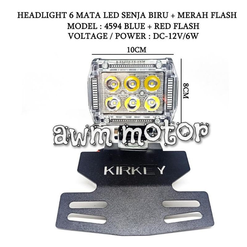 (PAKET)Lampu Depan LED 6mata Red + Blue Plus Breket Motor Yamaha RX - KING RX-Z &amp; RX + Special